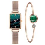 Green Dial Quartz Women Watch Bracelet Set