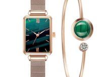 Green Dial Quartz Women Watch Bracelet Set