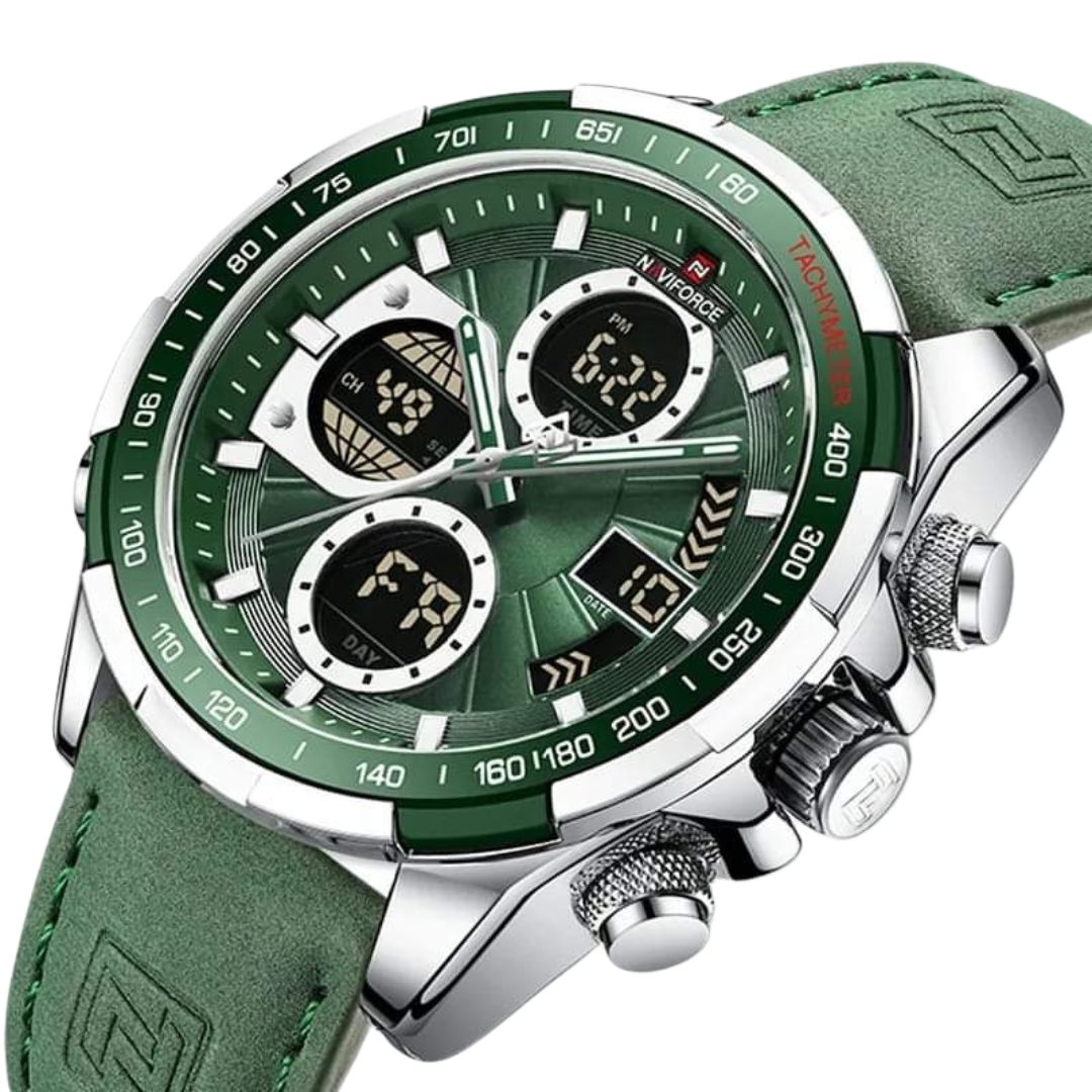 Men Dual Display Green Naviforce
